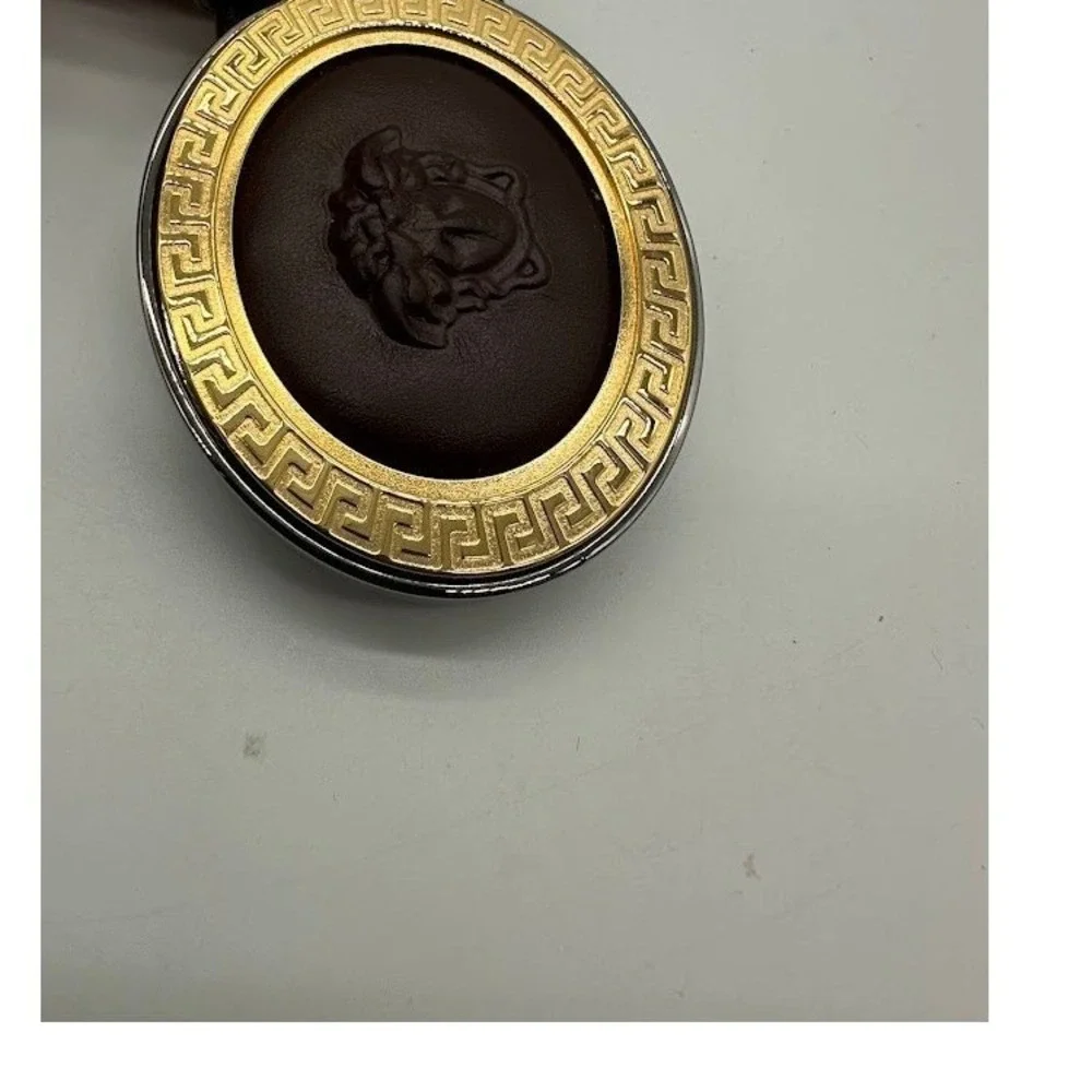 Versace Medusa Head Greek Key Oval Buckle Burgundy Leather Belt DCU‎ 4409 90/36